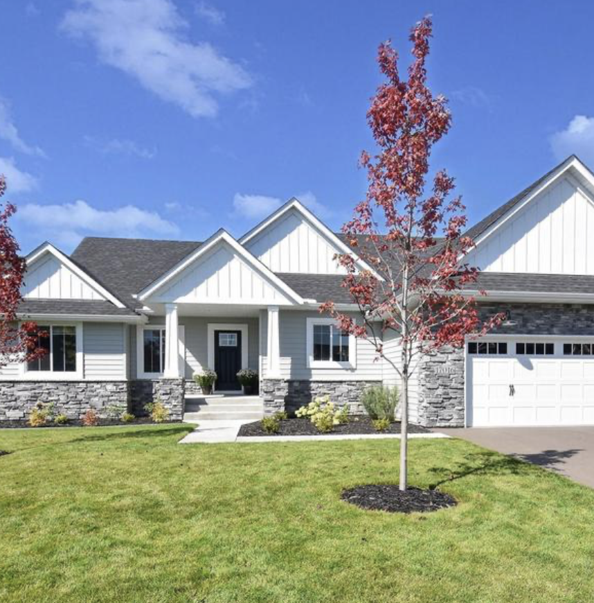 White Vertical & Horizontal Siding w/ Stone